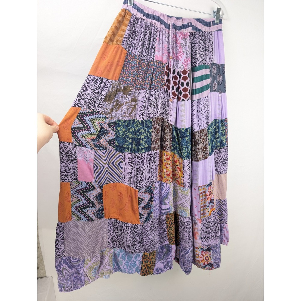 Boho Patchwork Maxi Skirt Purple Cottagecore Prairie‎ Hipie Eclectic Peasant Y2K